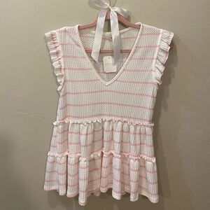 Altar'd State Pink and White Ruffle Blouse